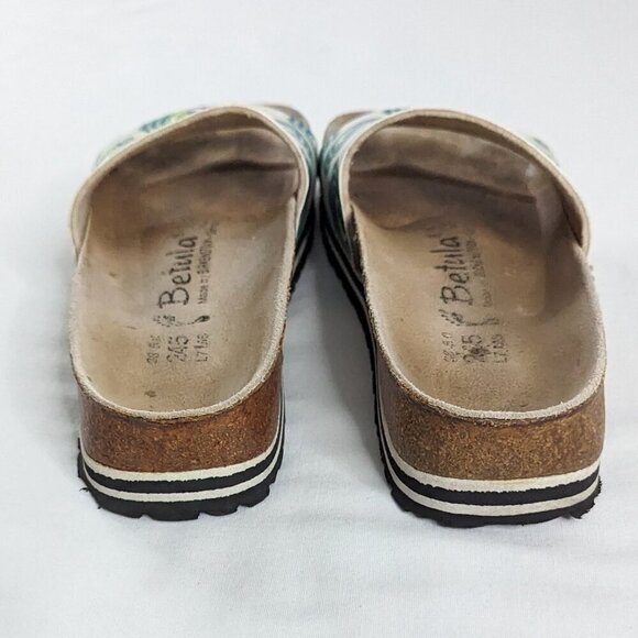 Birkenstock Betula White Green Blue All Over Pattern Slip On Cork Sandals - Picture 5 of 7